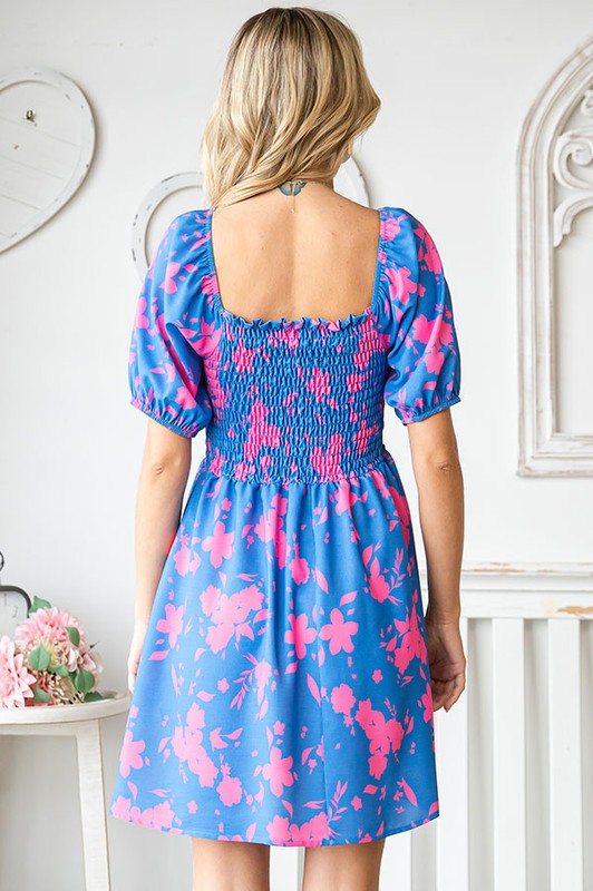 Floral Print Smocked Babydoll Dress – Blue Louis Boutique
