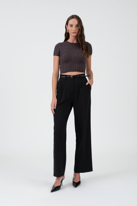 High Waist Pleated Wide Leg Dress Pant  Blue Louis Boutique