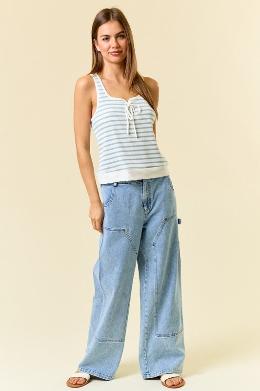 完売品　jent louis Rivet Sleeveless Top Cinched Waist Sleeveless Knit Top