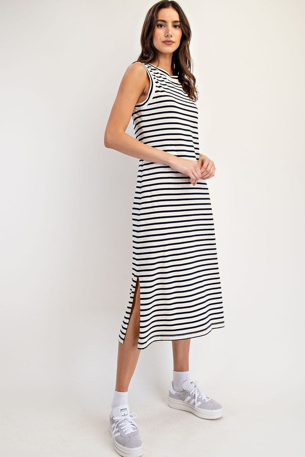Striped Casual Midi Dress in Navy – Blue Louis Boutique