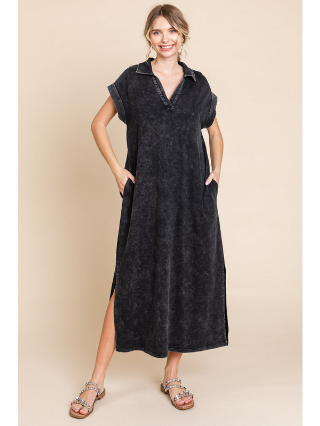 The Zelda Washed Cotton Midi Dress  Blue Louis Boutique